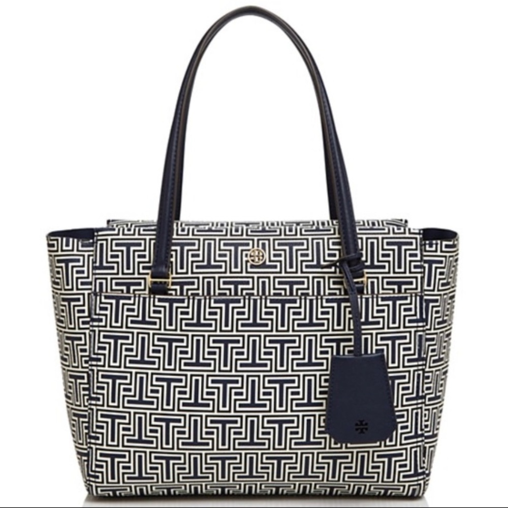 Tory Burch Navy & White Parker Geo Tote